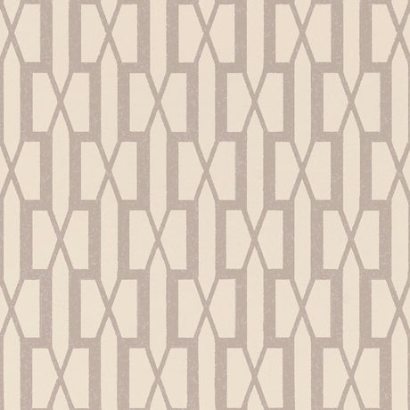 Belvedere Lilac Trellis Geometric Wallpaper by Schumacher, designed by Veere Grenney, shown in a styled interior and close-up pattern view.