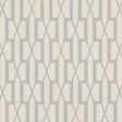 Belvedere Orpington Blue trellis geometric wallpaper by Schumacher, designed by Veere Grenney, shown in a styled interior and close-up pattern view.