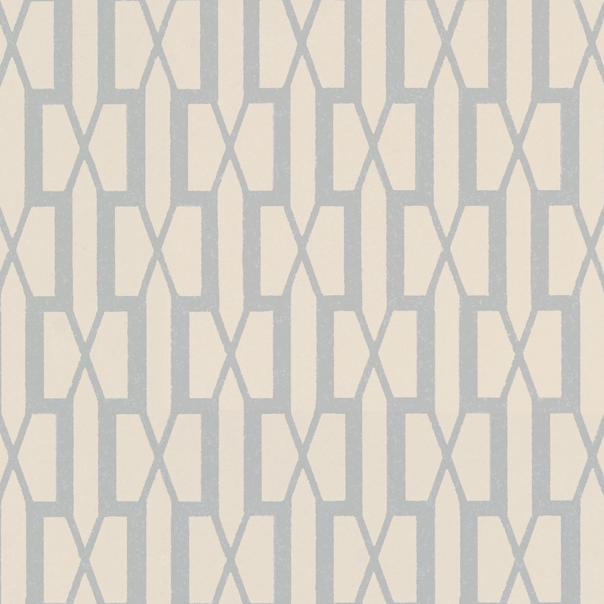 Belvedere Orpington Blue trellis geometric wallpaper by Schumacher, designed by Veere Grenney, shown in a styled interior and close-up pattern view.