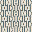 Belvedere Peacock Blue geometric trellis wallpaper by Veere Grenney for Schumacher, shown in a styled interior and close-up pattern view.