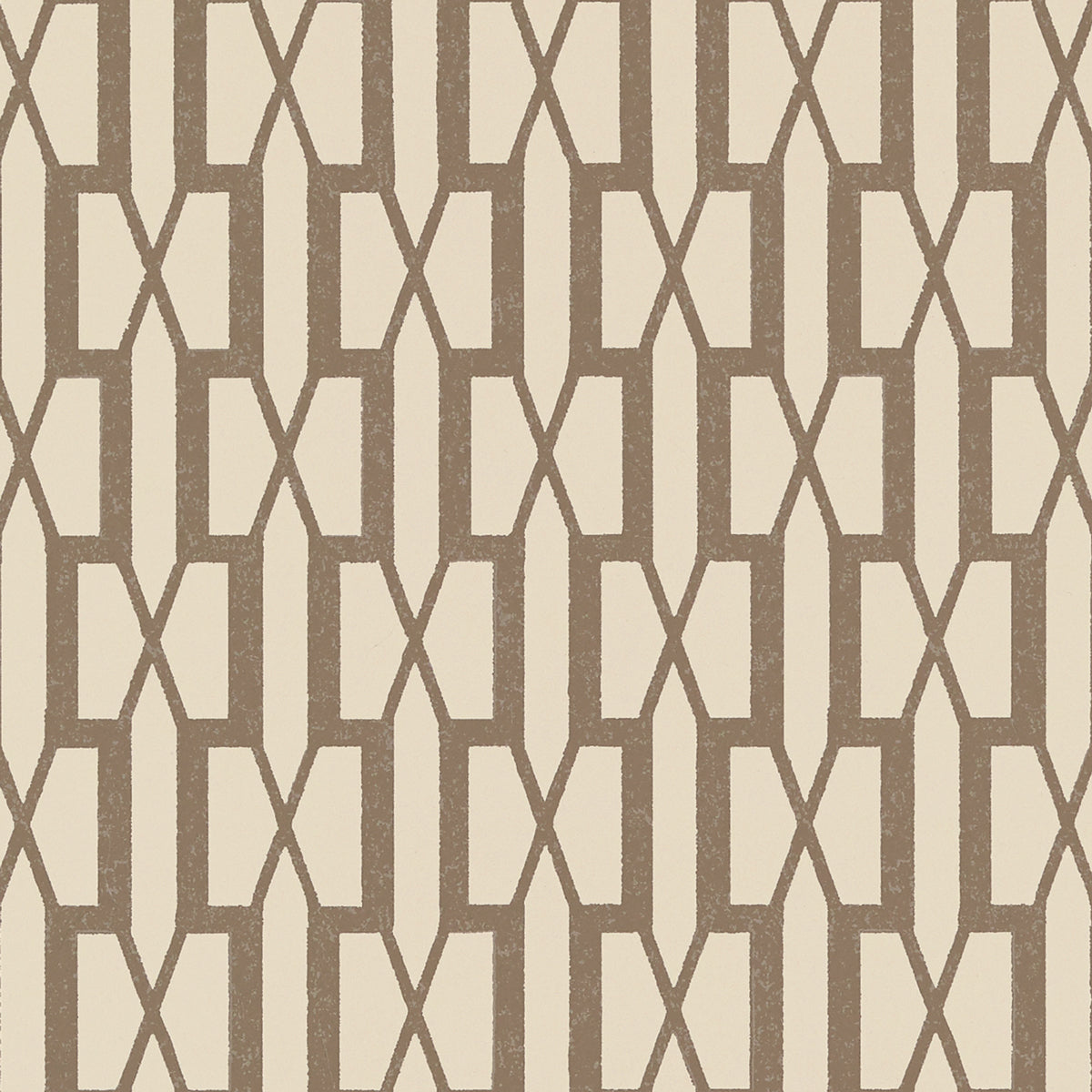 Belvedere wallpaper in Berber Brown by Veere Grenney for Schumacher, featuring a modern trellis geometric pattern.
