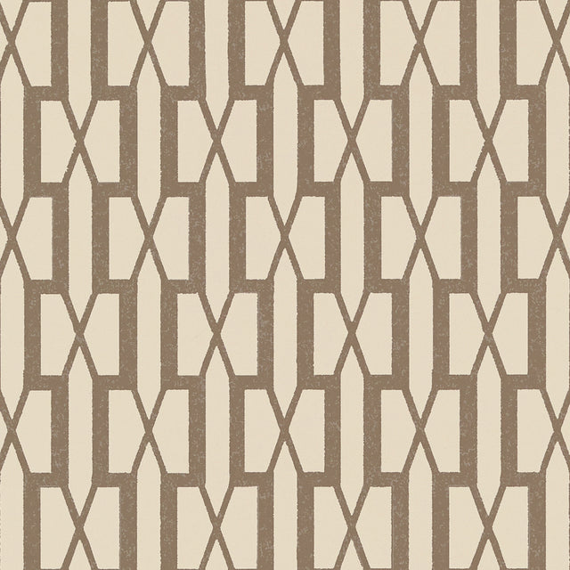 Belvedere wallpaper in Berber Brown by Veere Grenney for Schumacher, featuring a modern trellis geometric pattern.