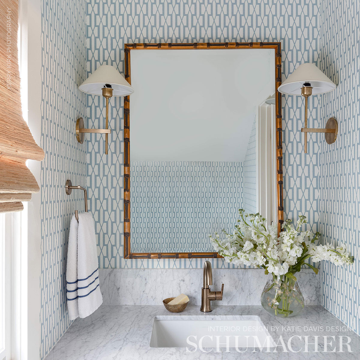 Belvedere Sky by Veere Grenney Geometric Trellis Wallpaper – Schumacher 5007997