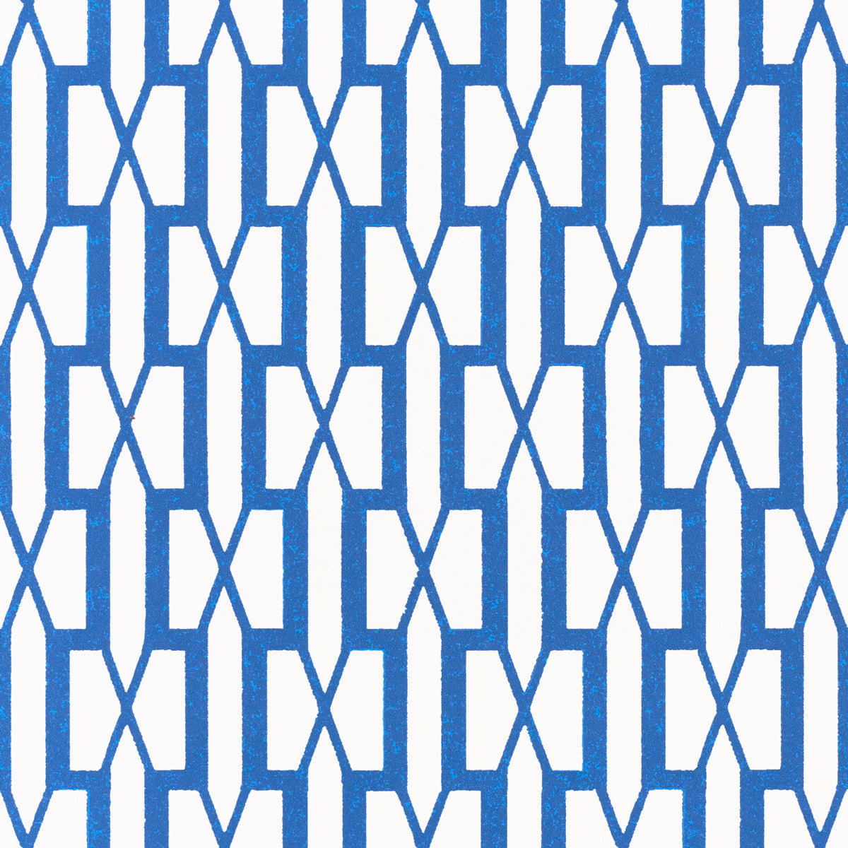 Belvedere wallpaper in Sea by Veere Grenney for Schumacher, featuring a blue and white trellis geometric pattern.