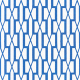 Belvedere wallpaper in Sea by Veere Grenney for Schumacher, featuring a blue and white trellis geometric pattern.