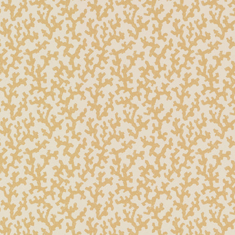 FOLLY wallpaper in Straw by Schumacher, designed by Veere Grenney. Allover coral-like pattern in yellow on cream background.