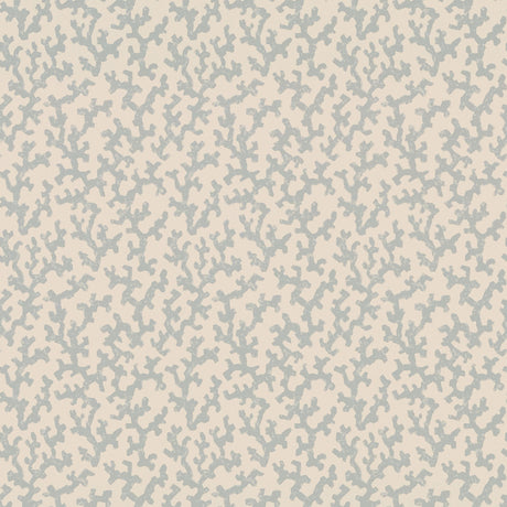 FOLLY Orpington Blue wallpaper by Schumacher, designed by Veere Grenney, featuring an allover coral-like pattern in blue and white.