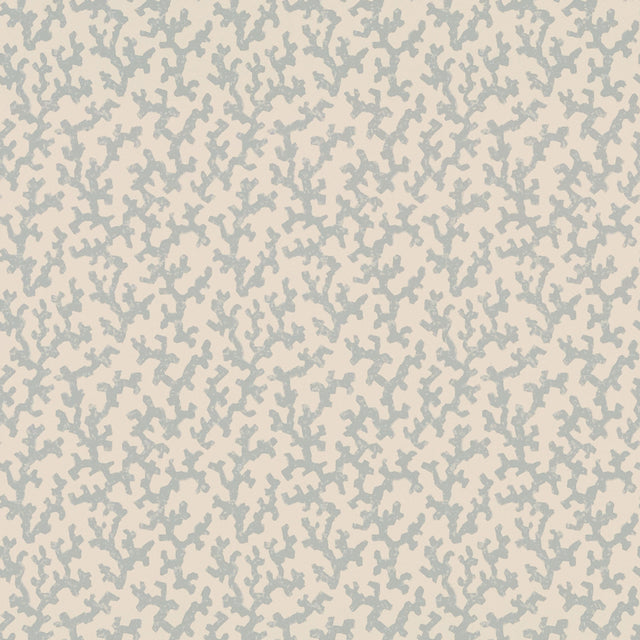 FOLLY Orpington Blue wallpaper by Schumacher, designed by Veere Grenney, featuring an allover coral-like pattern in blue and white.