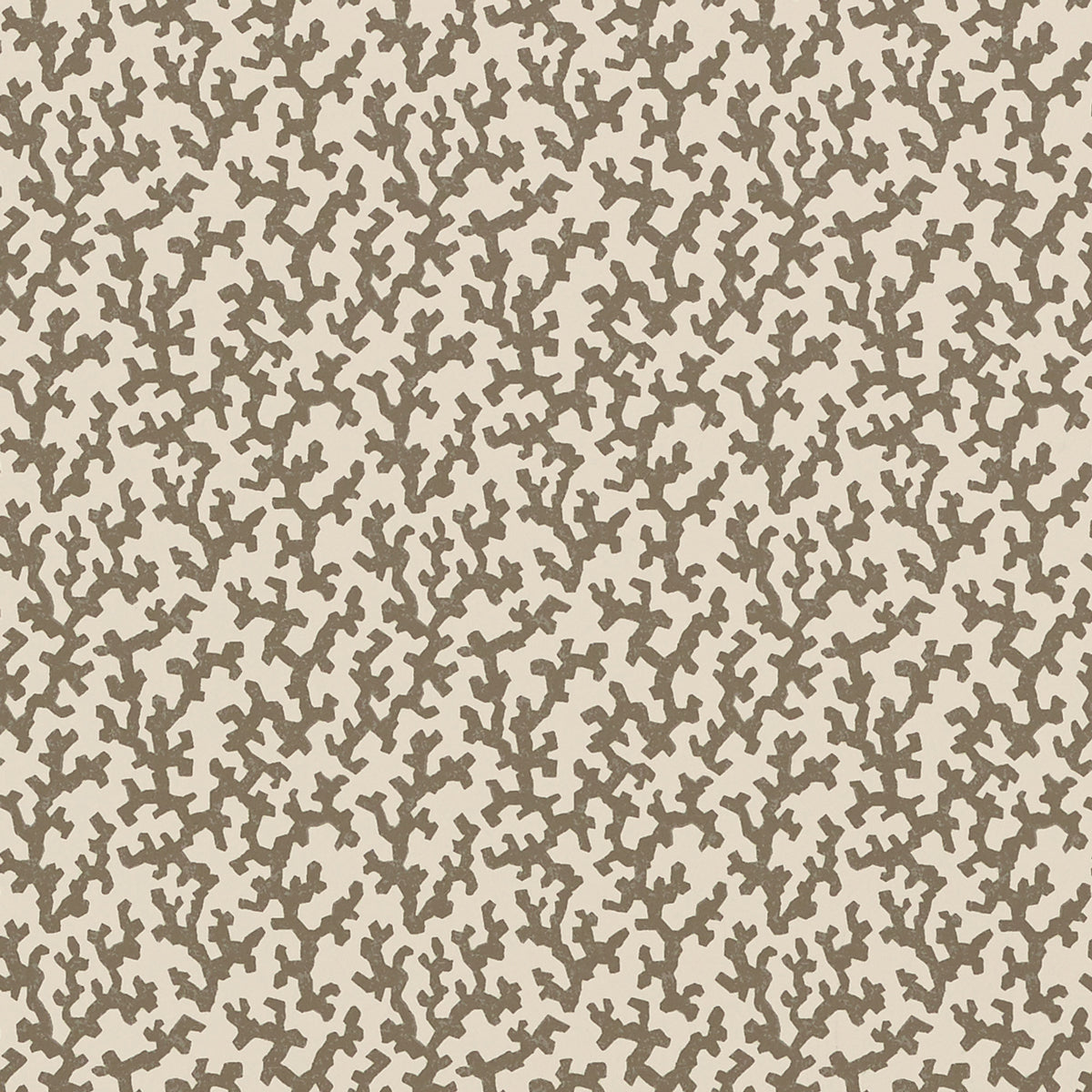 FOLLY wallpaper in Berber Brown by Veere Grenney for Schumacher, allover coral-like pattern.