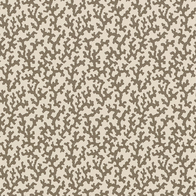 FOLLY wallpaper in Berber Brown by Veere Grenney for Schumacher, allover coral-like pattern.