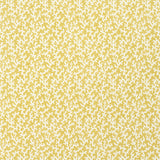 FOLLY wallpaper in Mimosa by Veere Grenney for Schumacher, coral-like yellow and white pattern, shown in a bathroom interior and close-up views.