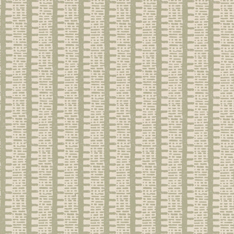 KIOSK Sage by Veere Grenney for Schumacher, a sophisticated graphic stripe wallcovering in green and cream.