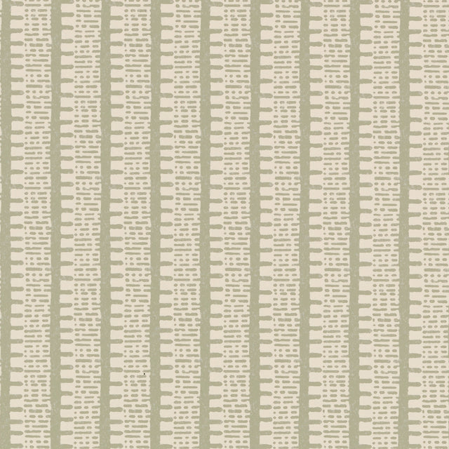 KIOSK Sage by Veere Grenney for Schumacher, a sophisticated graphic stripe wallcovering in green and cream.