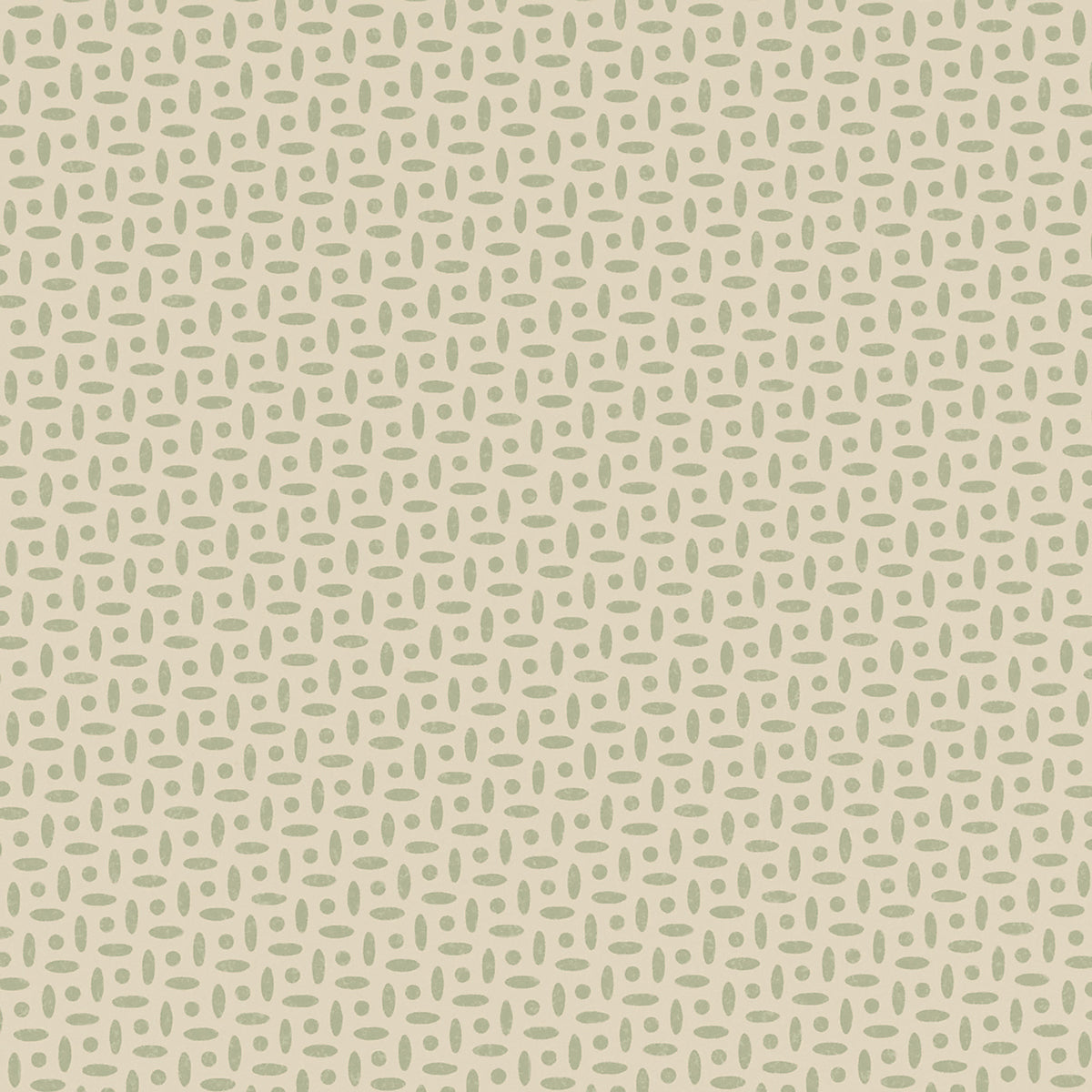 Berrydown Sage by Veere Grenney for Schumacher, small-scale hand-blocked geometric wallpaper in green on cream.