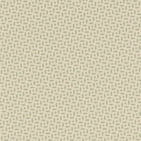 Berrydown Sage by Veere Grenney for Schumacher, small-scale hand-blocked geometric wallpaper in green on cream.