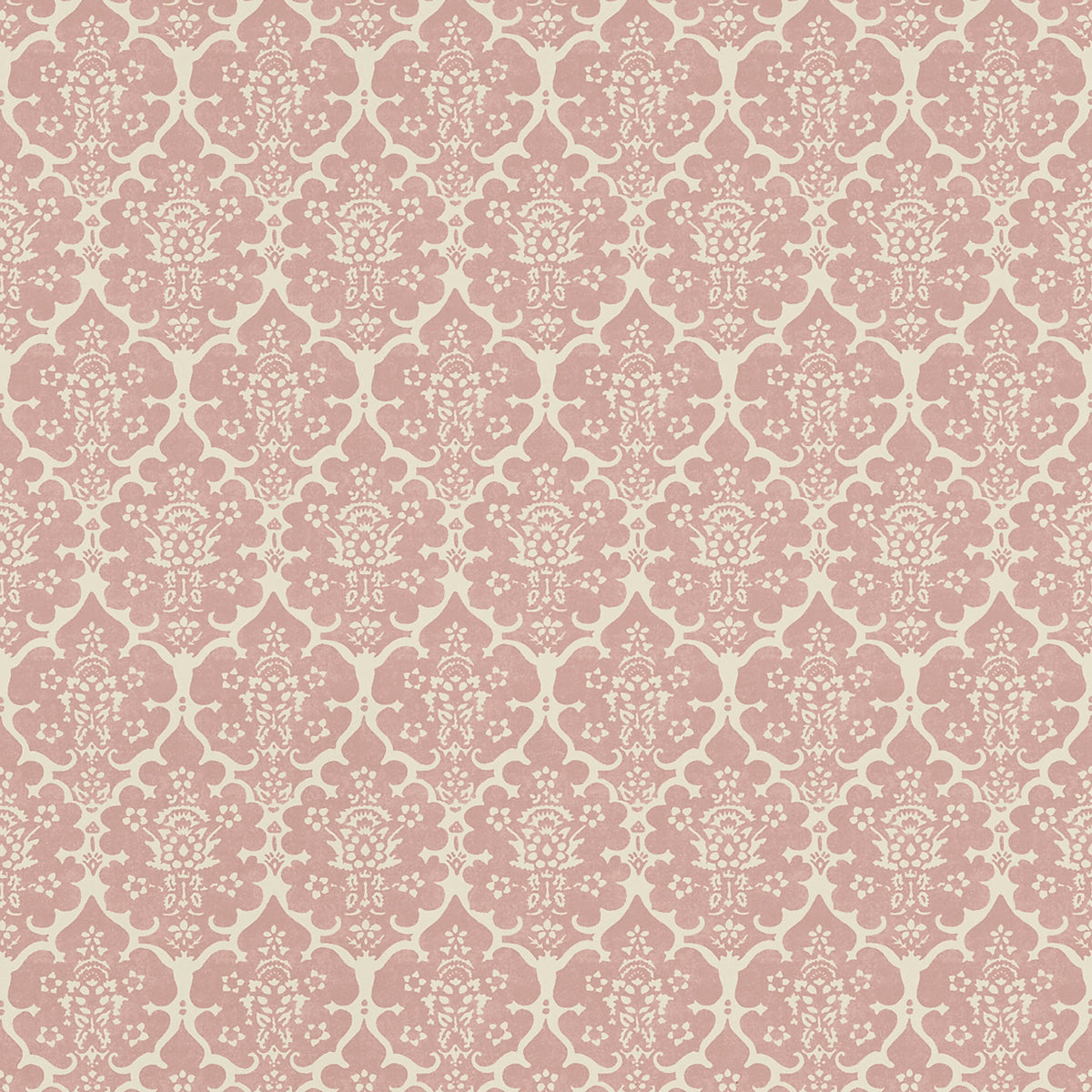 Burley Pink by Veere Grenney, a charming floral lattice wallpaper with hand-blocked exotic pattern for Schumacher.