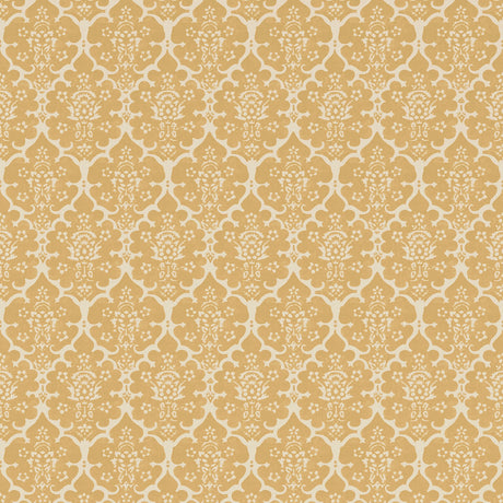Burley Straw by Veere Grenney for Schumacher - floral lattice wallpaper in straw yellow, hand-blocked exotic pattern
