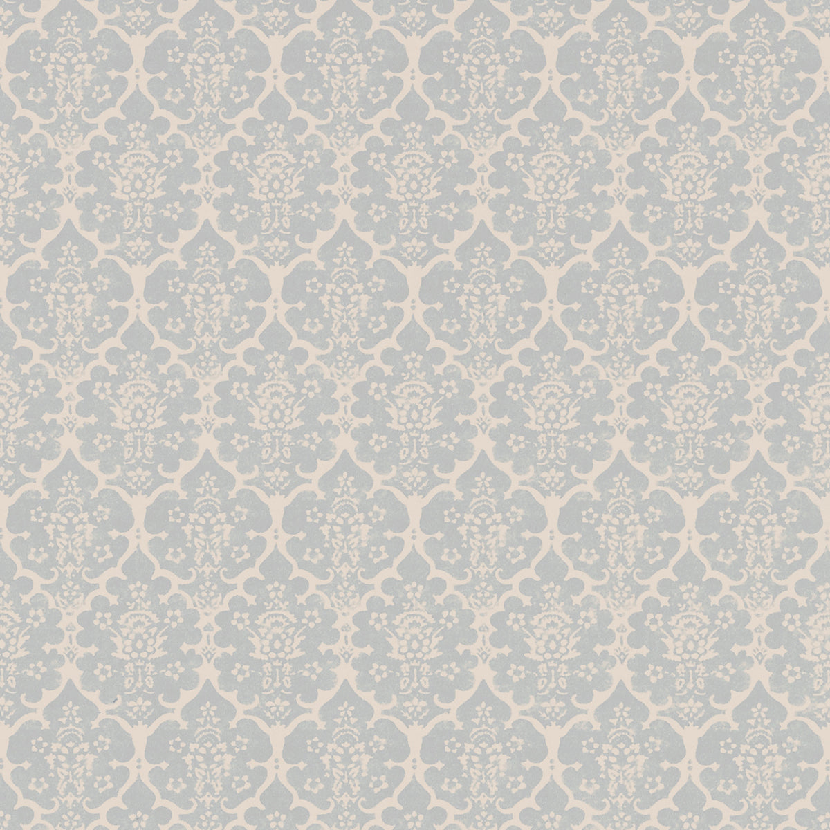 Burley Orpington Blue wallpaper by Veere Grenney for Schumacher, a charming floral lattice wallcovering in blue and white.