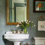 Burley Peacock Blue by Schumacher Veere Grenney Floral Lattice Wallpaper – Schumacher 5008035