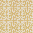 Ferne Park wallpaper in Straw by Schumacher, an intricate and highly decorative hand-blocked pattern in yellow and cream.