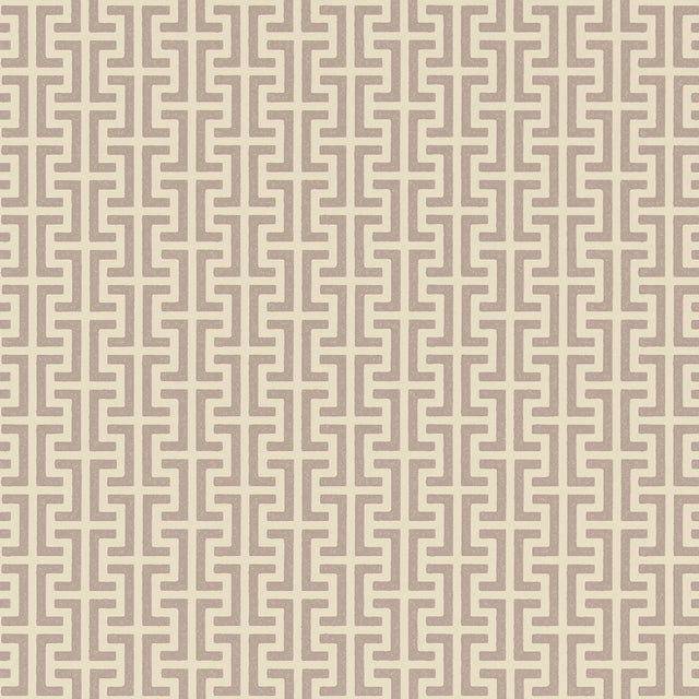 TEMPLE wallpaper in Lilac by Schumacher, designed by Veere Grenney, featuring a Greek key motif in a small-scale geometric pattern.