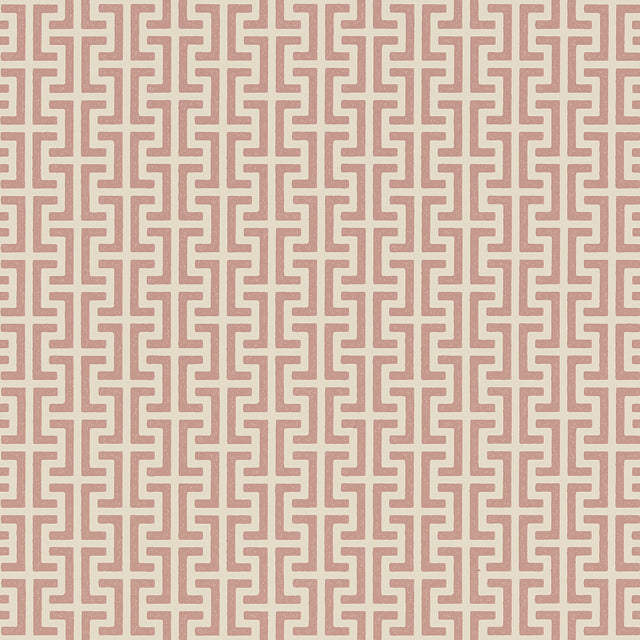 TEMPLE wallpaper in pink by Veere Grenney for Schumacher, Greek key motif, small-scale geometric pattern