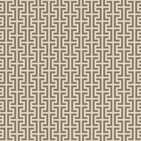 TEMPLE wallpaper in Berber Brown by Schumacher, a small-scale Greek key motif design from the Veere Grenney collection.