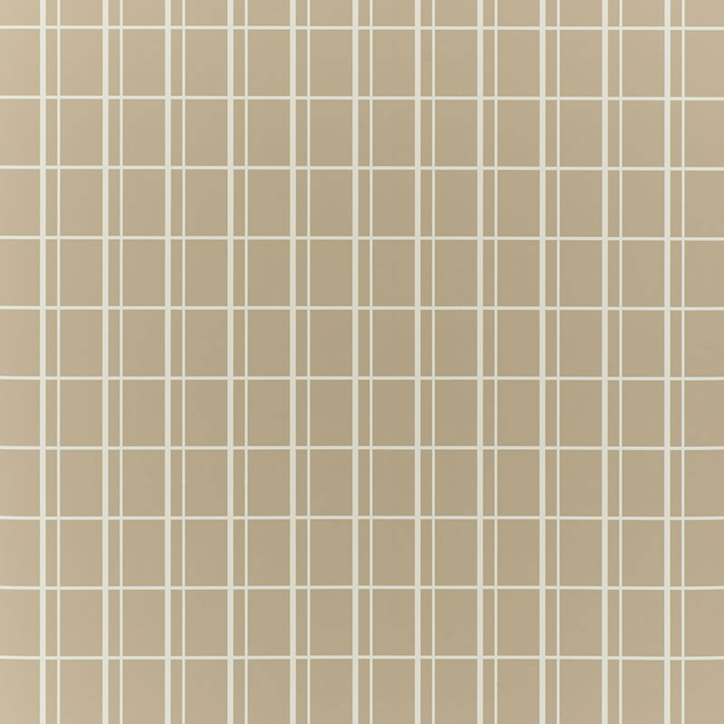 Otto Svelte by David Oliver for Schumacher, a chic windowpane grid wallpaper in neutral beige tones.