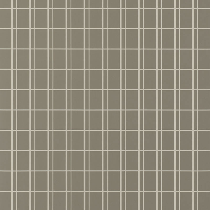 OTTO Ministry by David Oliver for Schumacher - classic windowpane grid wallpaper in taupe and cream.