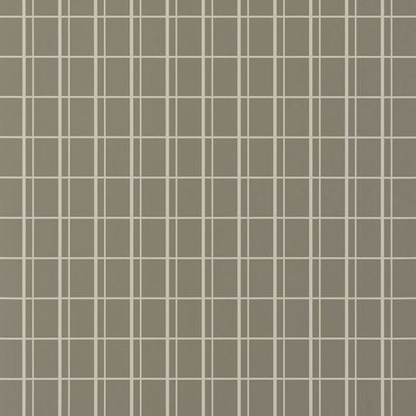 OTTO Ministry by David Oliver for Schumacher - classic windowpane grid wallpaper in taupe and cream.
