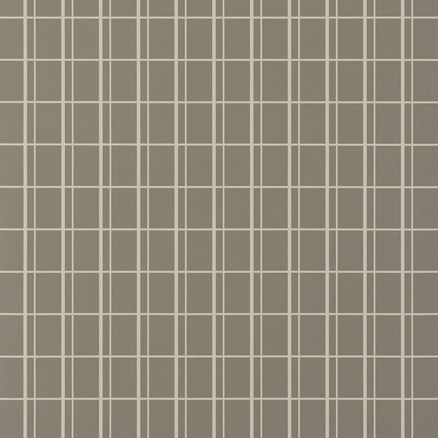 OTTO Ministry by David Oliver for Schumacher - classic windowpane grid wallpaper in taupe and cream.