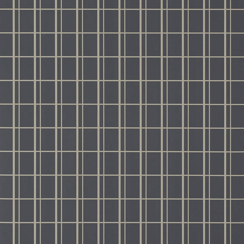Otto Wolf by David Oliver for Schumacher. Classic windowpane grid wallpaper in navy and cream.