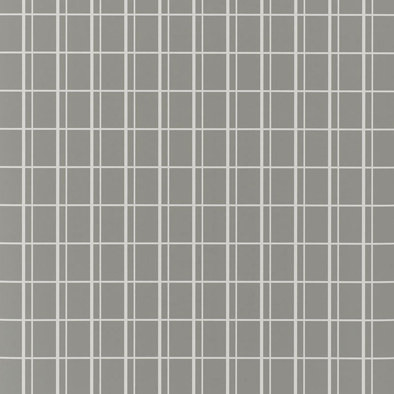 Otto Storm by David Oliver for Schumacher - Modern windowpane grid wallpaper in grey and white