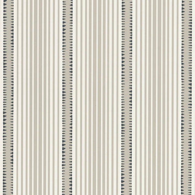 Moncorvo Slate by Schumacher - Modern striped wallpaper with geometric accents in neutral and slate tones.