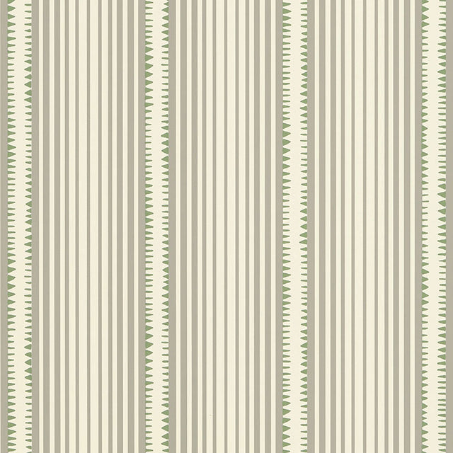 Moncorvo wallpaper in Samphire by Schumacher, featuring a geometric stripe pattern in green and neutral tones.