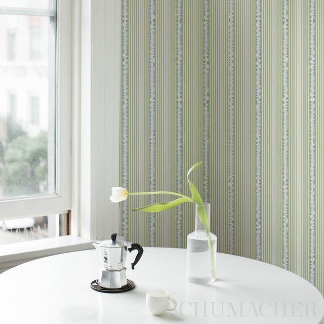 Moncorvo Green & Blue by Schumacher Modern Striped Wallpaper – Schumacher 5008105