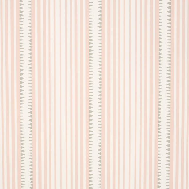 Moncorvo Pink striped wallpaper by Schumacher, designed by David Oliver, shown in a modern interior setting.