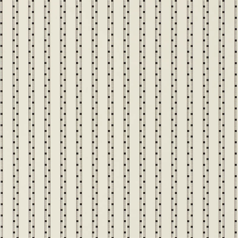 LUDO wallpaper in Piano Forte by Schumacher, shown as a modern striped wallcovering in a contemporary bedroom setting.
