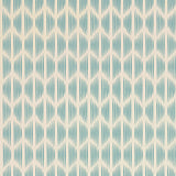 Ovington Blue Ikat Geometric Wallpaper by Schumacher in a modern room setting