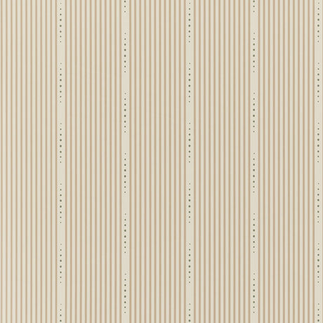 OPUS wallpaper in Vintage by David Oliver for Schumacher, understated hand-drawn stripe with dotted accents, shown in a styled interior and pattern close-up.