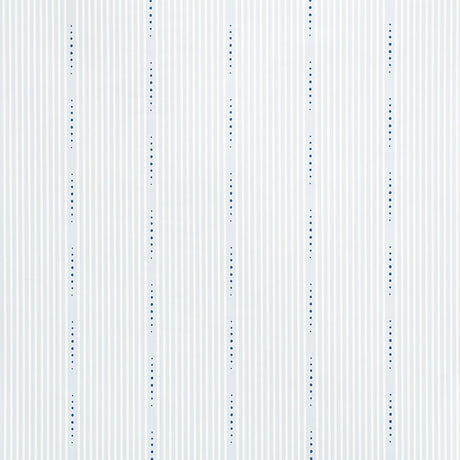 OPUS by David Oliver for Schumacher. Blue and white narrow stripe wallpaper with hand-drawn dots, screen-printed on paper.