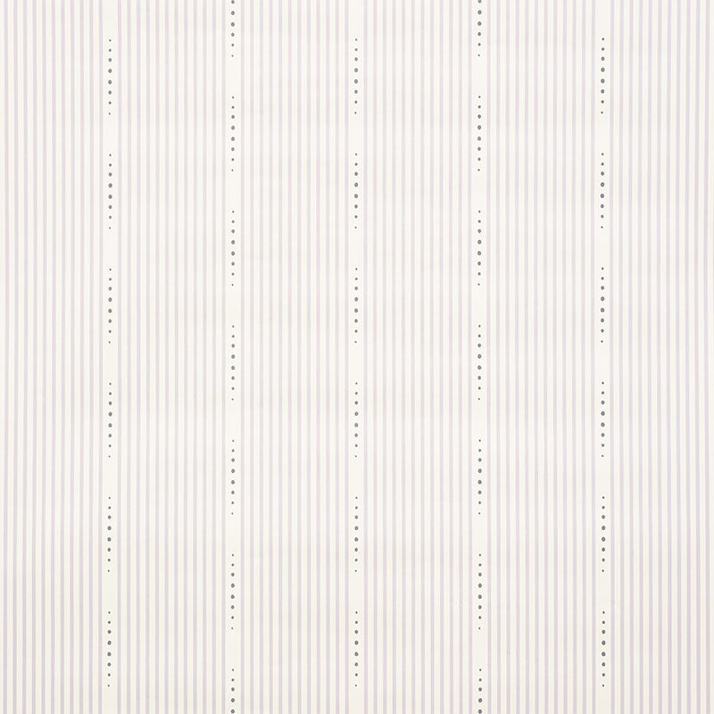 OPUS wallpaper in lavender by David Oliver for Schumacher, featuring narrow stripes and dainty dots in a hand-drawn style.