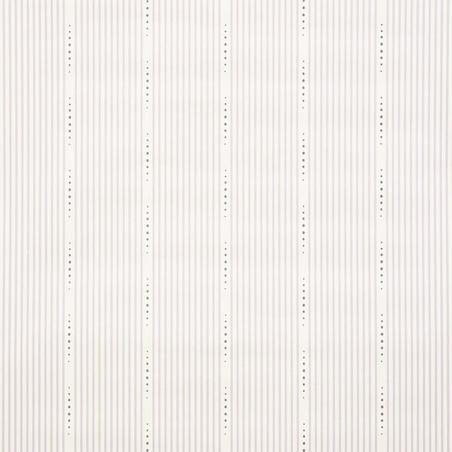 OPUS wallpaper in lavender by David Oliver for Schumacher, featuring narrow stripes and dainty dots in a hand-drawn style.