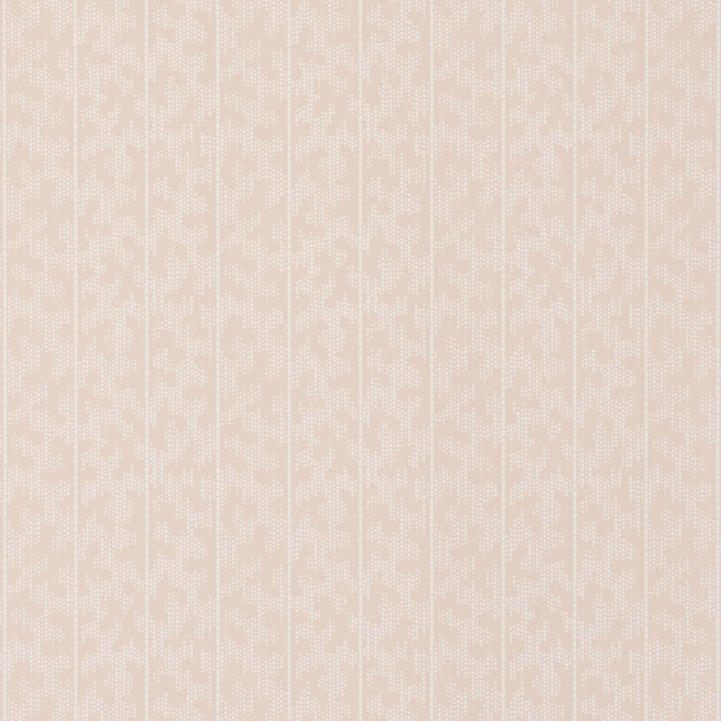 Montpellier Pink Gala wallpaper by Schumacher shown in a bathroom interior and close-up detail.