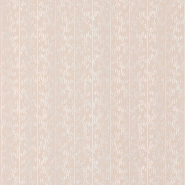 Montpellier Pink Gala wallpaper by Schumacher shown in a bathroom interior and close-up detail.