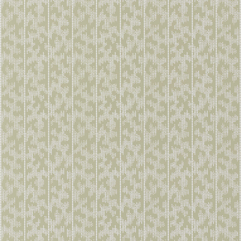 Montpellier Shutter by Schumacher - geometric patterned wallpaper in a soft neutral shade, shown in a bathroom interior.