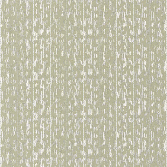 Montpellier Shutter by Schumacher - geometric patterned wallpaper in a soft neutral shade, shown in a bathroom interior.