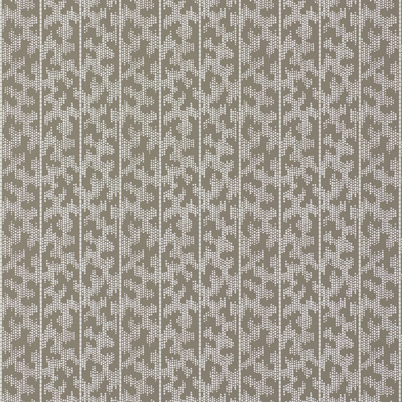 Montpellier Flint by Schumacher - geometric dotted stripe wallpaper in a neutral bathroom setting