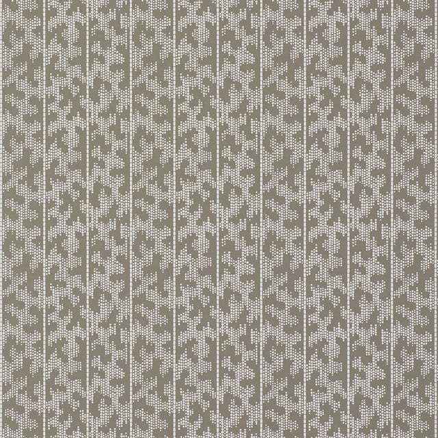 Montpellier Flint by Schumacher - geometric dotted stripe wallpaper in a neutral bathroom setting