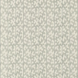 Montpellier wallpaper in Fern Court by Schumacher, shown in a bathroom interior and as a pattern close-up.